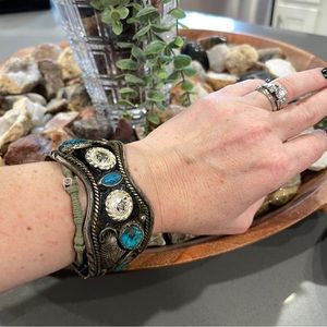 Large VINTAGE Native American Cuff Bracelet with Turquoise